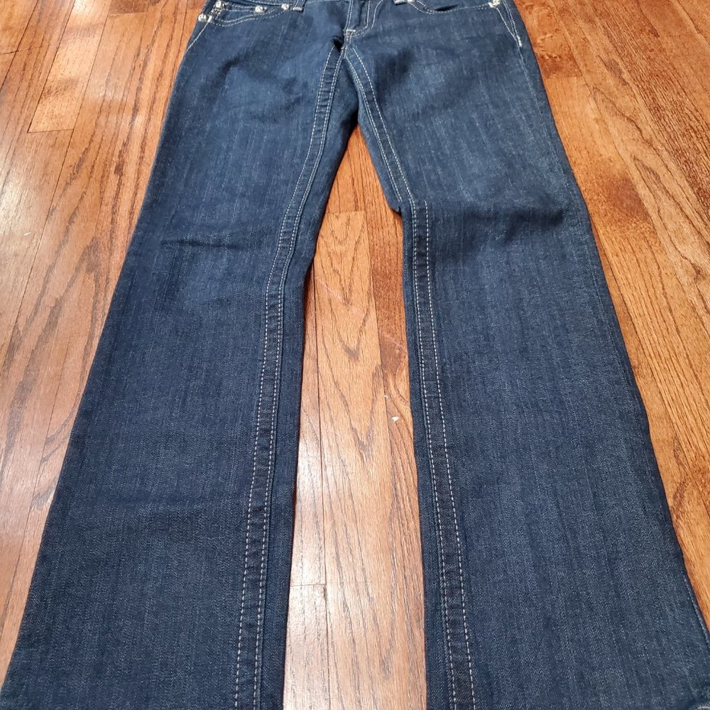 Miss Me Dark Blue Straight Leg Jeans with Silver Embellishments - Picture 3 of 4